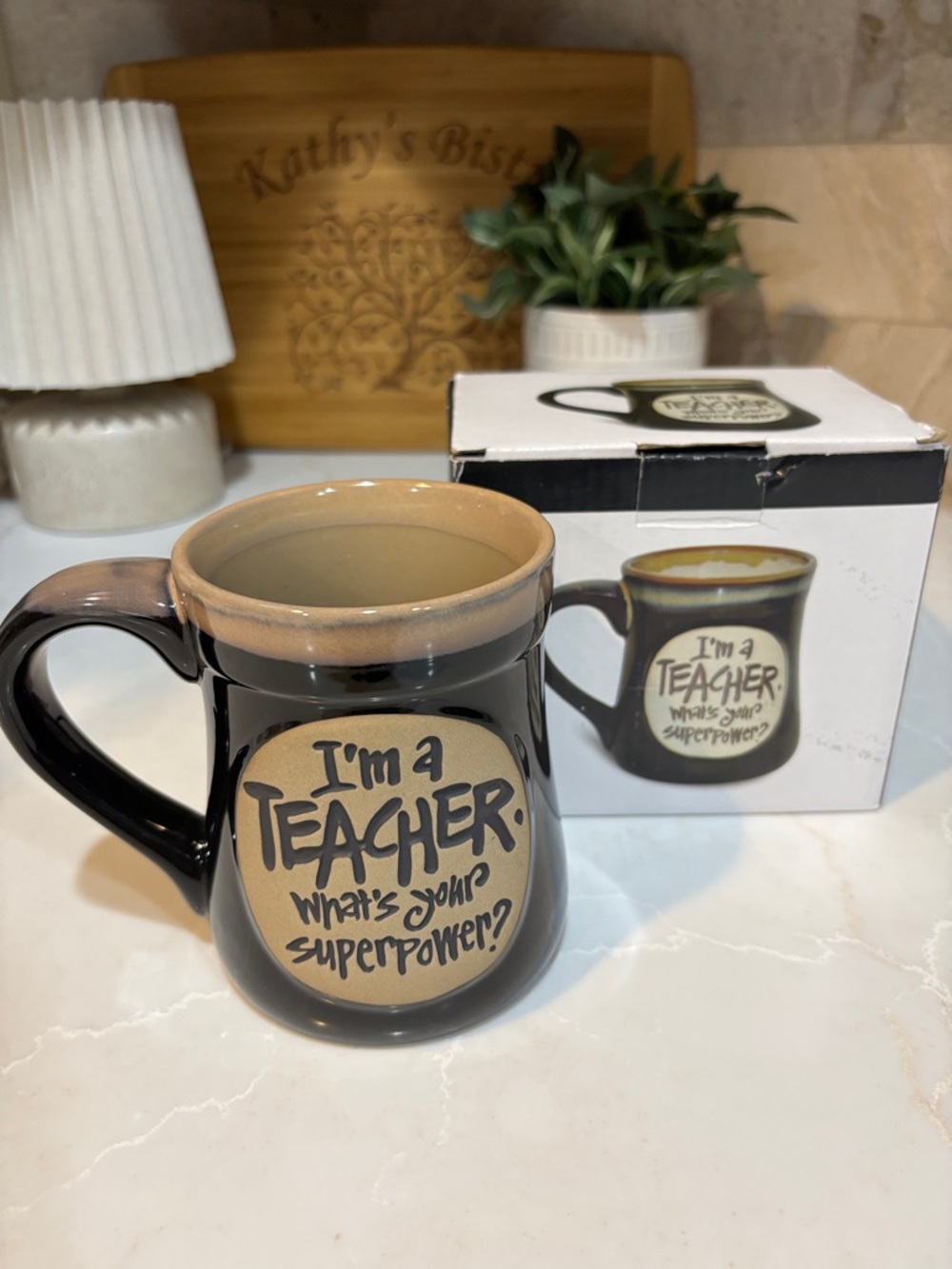 Burton & Burton Teacher Superpower Mug 18 Oz Black and Tan